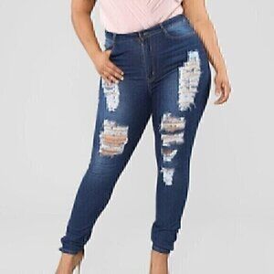 FASHION NOVA Dark Wash Ripped Rips Distressed High Waisted Skinny Jeans JUNIORS